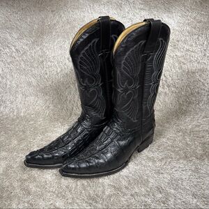 Mens Black Crocodile Alligator Skin Boots Sz 7